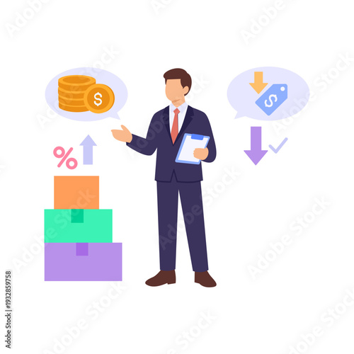 Price Negotiation, Discussing product pricing with supplier, Flat vector character illustration