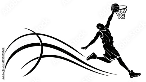 Dynamic basketball player dunking ball with motion lines