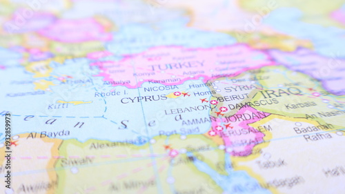 Turkey, Cyprus, Syria, Iraq, Jordan, Middle East Map on Globe