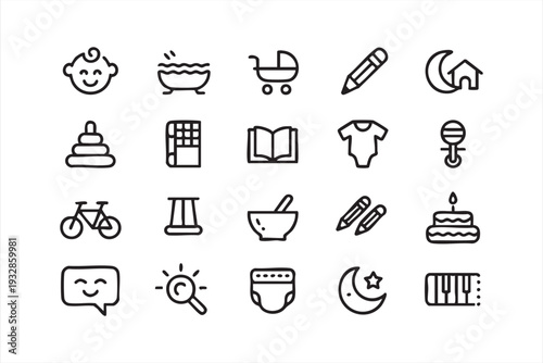 Infant and Childcare Line Icons Collection for Family Lifestyle Graphics