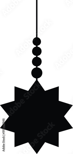 Black star shape with three beads on a string