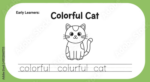 Cute Colorful Cat Coloring Page for Kids - Early Learners Activity