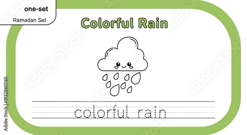 Cute Cloud with Colorful Rain Drops - Educational Worksheet for Kids