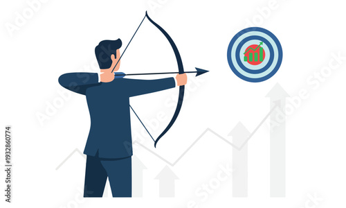 Businessman aiming arrow at business growth target