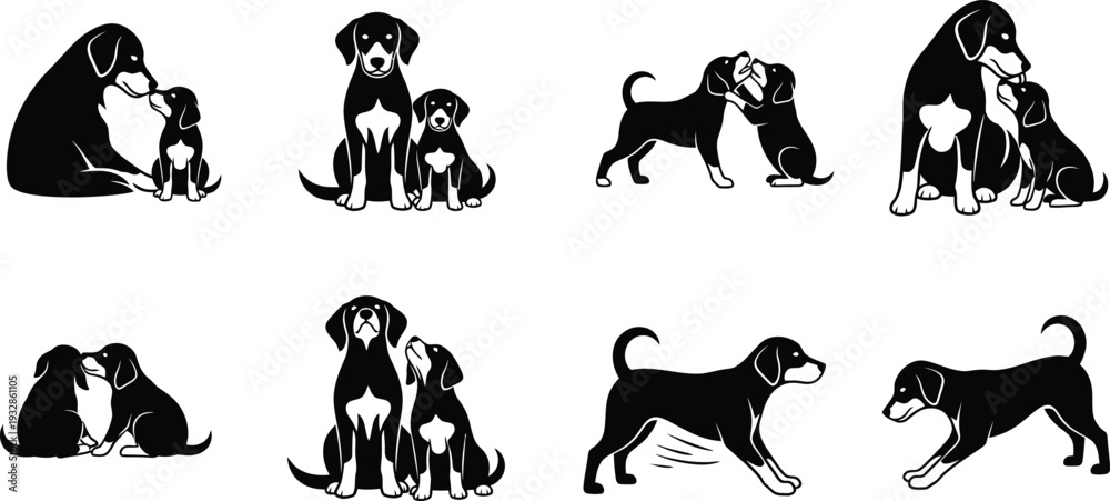 Fototapeta premium Icon bundle of adorable dog illustrations with various playful and cuddly poses