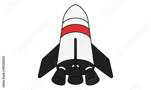Space Rocket Cartoon Icon with Fins and Engines