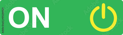 Green button with white o n text and yellow power symbol