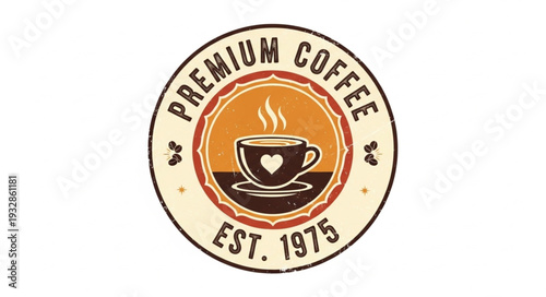Vintage Premium Coffee Logo with Heart and Steam, Established in 1975.