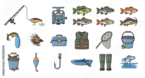 Fishing Gear Collection - Rods, Reels, Lures, and Accessories for Angling Adventures.