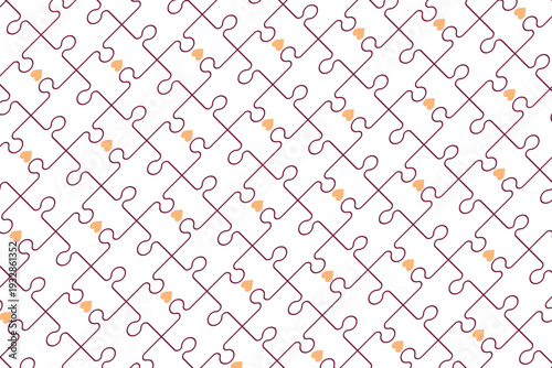 A seamless pattern of interconnected puzzle pieces on a white background
