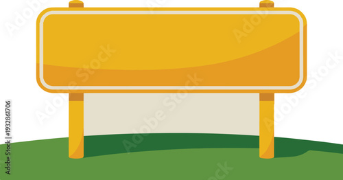Yellow billboard sign on green grassy hill
