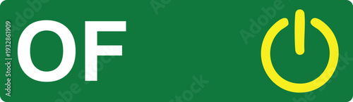 Green rectangle with white o f text and yellow power symbol