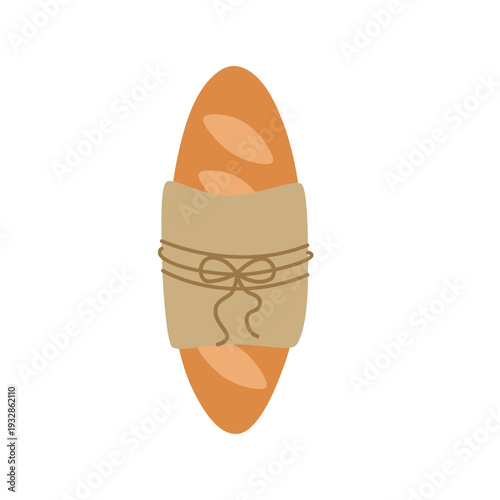 Freshly baked loaf in a kraft paper wrapper. Vector illustration.
