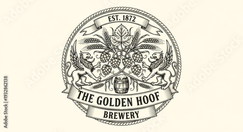 Vintage brewery logo featuring the golden hoof, established in 1872, classic design.