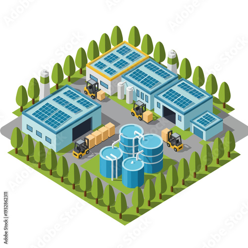Industrial Water Treatment Plant with Solar Panels.