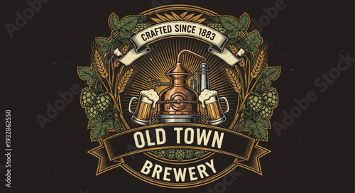 Old Town Brewery - A vintage logo showcasing craft beer and brewing heritage.