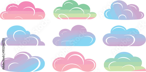 Colorful pastel cloud shapes in different sizes and colors