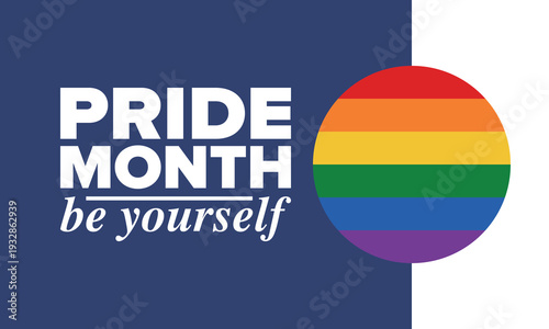 LGBT Pride Month in June. 2026. Lesbian Gay Bisexual Transgender. Celebrated annual. LGBT flag. Rainbow love concept. Human rights and tolerance. Poster, banner and background. Vector illustration