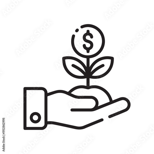 Hand holding growing plant with dollar sign symbolizing financial growth