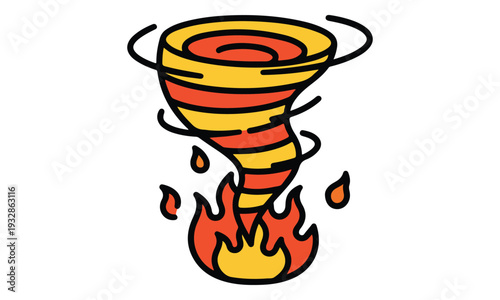 Fire Tornado Icon Illustration. Natural Disaster Concept