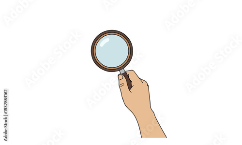 Cartoon Hand Holding Magnifying Glass for Search or Inspection