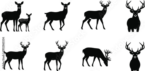 Deer icon bundle a collection of black silhouette deer icons for designers