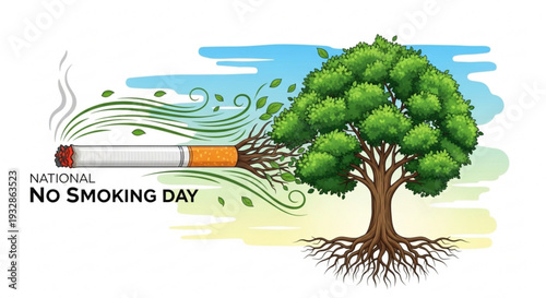 National no smoking day illustration with tree and cigarette