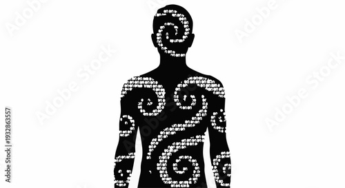 Abstract patterned silhouette of a person on a white background, representing individuality and creativity.