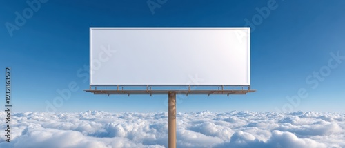 Futuristic Blank Billboard Mounted High Above Clouds Against Clear Sky Background