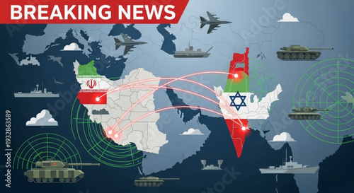 Breaking news map iran turkey israel conflict with military assets and radar tracking