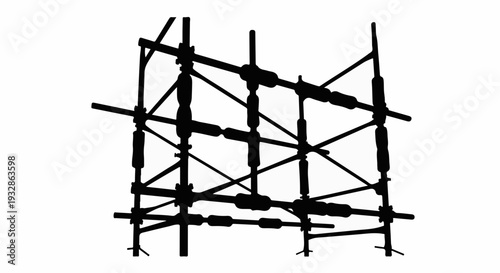 Intricate metal scaffolding structure against a white background, symbolizing construction and development.