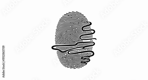 Unique fingerprint pattern with abstract swirling line overlay, symbolizing individuality and identity
