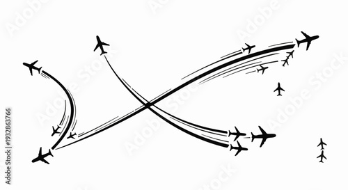 Airplanes forming abstract paths across the sky