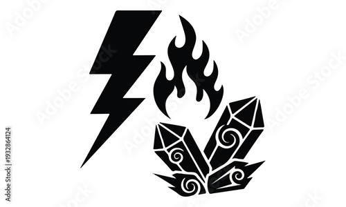 Magic Crystals with Fire and Lightning Elements Icon