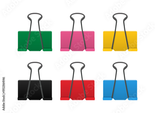 Set of color paper clips. Binder clip illustrations