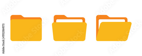 File folder vector icons set, open and closed office folder vector illustration