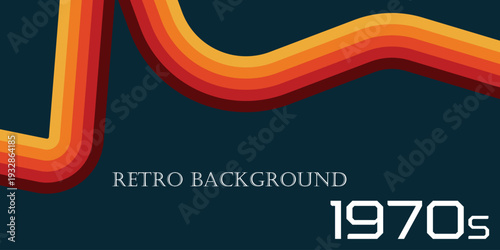A vibrant retro background with a wavy orange design on a dark blue 1970s themed template
