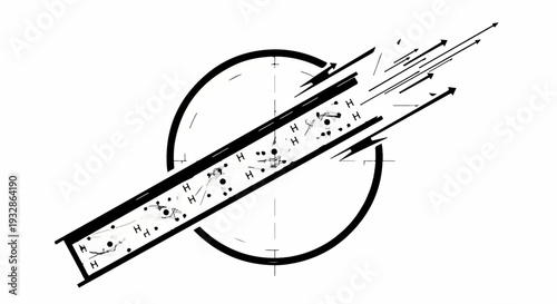 Abstract explosion of geometric shapes and lines emanating from a circle, symbolizing data or energy release.