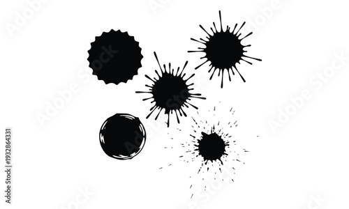 Black Ink Splatter Set on White Background - Paint Stains & Grunge Elements