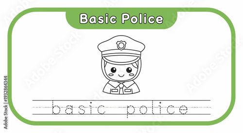 Cute Police Officer Coloring Page for Kids - Basic Police Writing Practice
