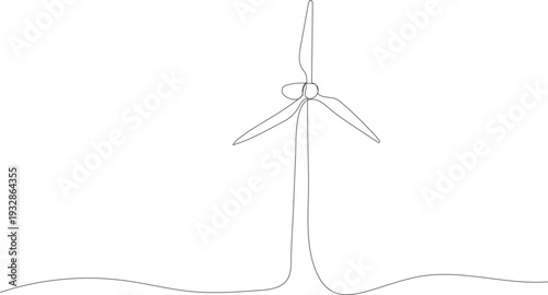 unique Continuous line art of a wind turbine, renewable energy and sustainable electricity concept