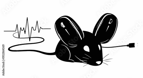 Computer mouse connected to life support, symbolizing digital health or technology dependence