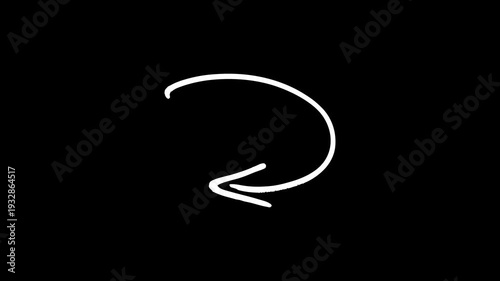 Hand-drawn White marker Arrow animation on a transparent background, hand-drawn arrow graphic animation. Alpha channel.