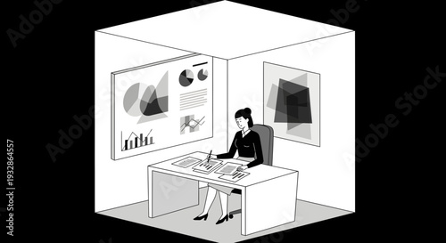 Woman working diligently at her desk in an office setting.