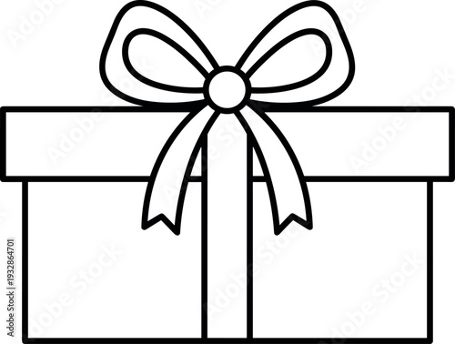Gift Box with Ribbon Bow Outline Icon Isolated on Light Background Present Vector Illustration