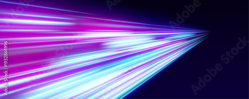 A smooth rainbow speed streak flows across the scene, forming glowing luminous trails with scattered spark particles. vector
