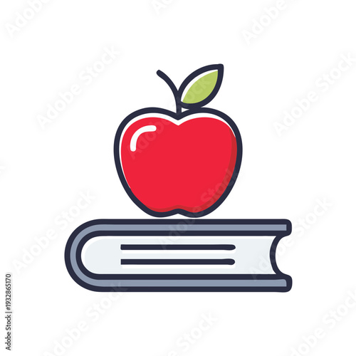Vector Apple on Book Icon Representing Academic Excellence and Healthy School Nutrition for World Teachers Day