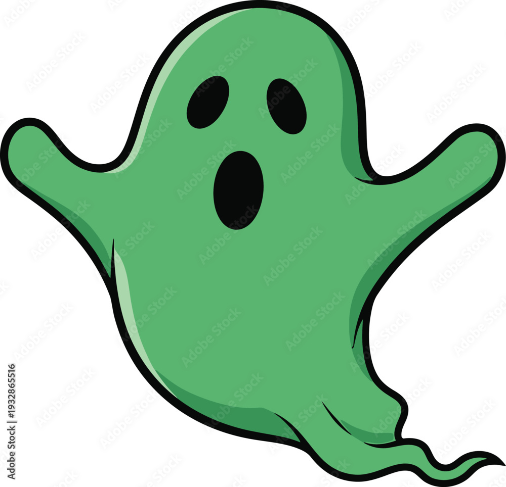 Fototapeta premium Cute Green Cartoon Ghost Character Isolated on White Background