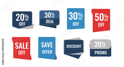 Set of 8 Discount Sale Offer Labels Vector