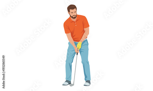 Golfer with Beard Holding Club in Ready Stance